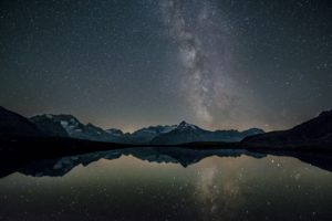 mountains at night with space and the milky way above them