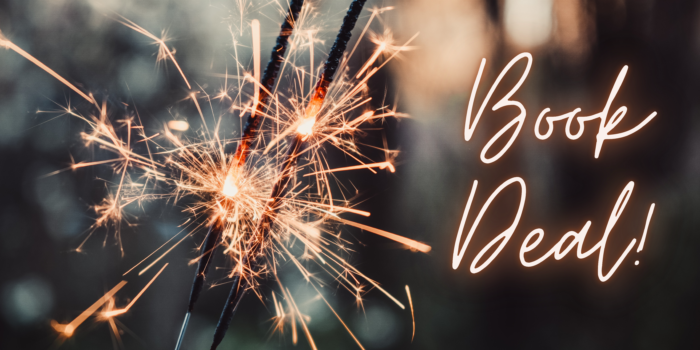 sparkler next to text that reads book deal